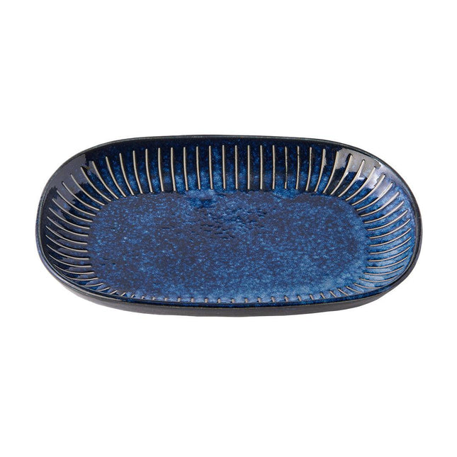 Plate Oval 19cm Ridged Indigo Glaze.