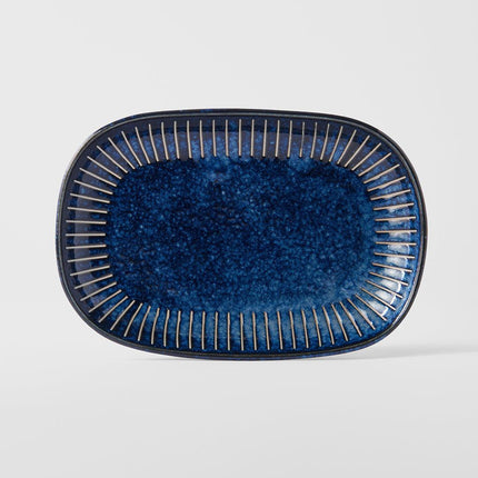 Plate Oval 19cm Ridged Indigo Glaze.