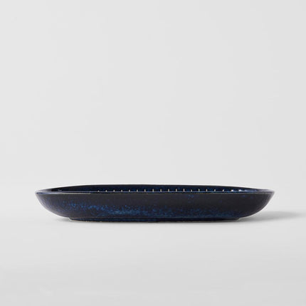Plate Oval 19cm Ridged Indigo Glaze.