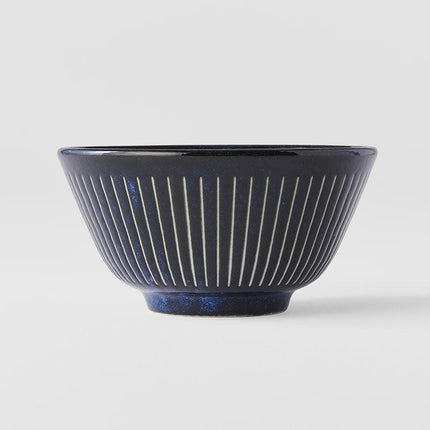 Rice Bowl Fluted 12cm Ridged Indigo Blue Glaze.