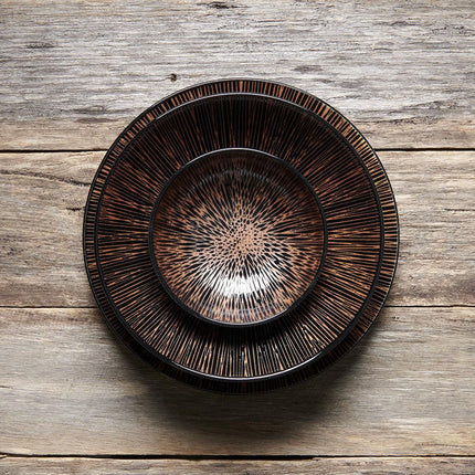 Plate 28cm Bronze Converging Line Glaze.