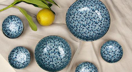 Bowl Organic 16.5cm Blue Daisy Glaze.