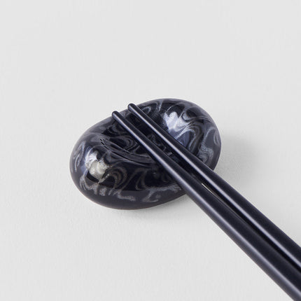 Chopstick Rest River Pebble Water Swirl Black Glaze.