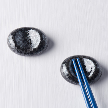 Chopstick Rest Pebble Black Sakura Design.