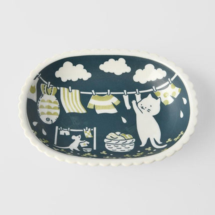 Bowl Oval 22.8cm Cat Clothes.