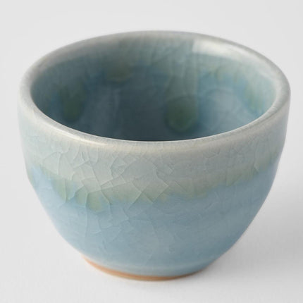Sake Cup 30ml Crazed Blue Glaze.