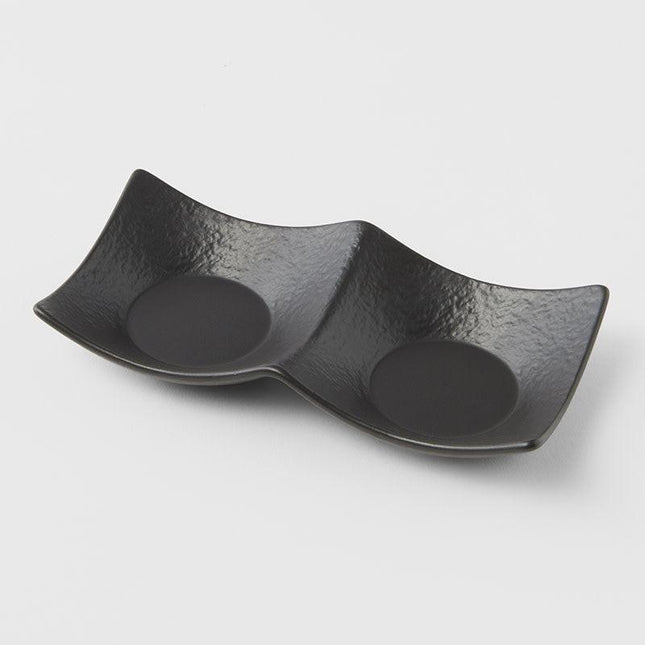 Two Section Sauce Dish Matt Black Glaze.