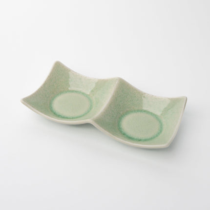 Two Section Sauce Dish Celadon Glaze.