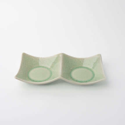 Two Section Sauce Dish Celadon Glaze.