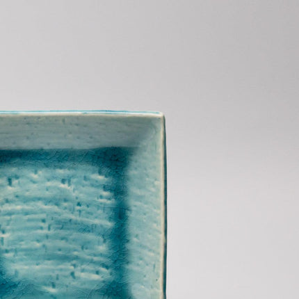 Plate Square 17cm Crackle Turquoise Glaze.