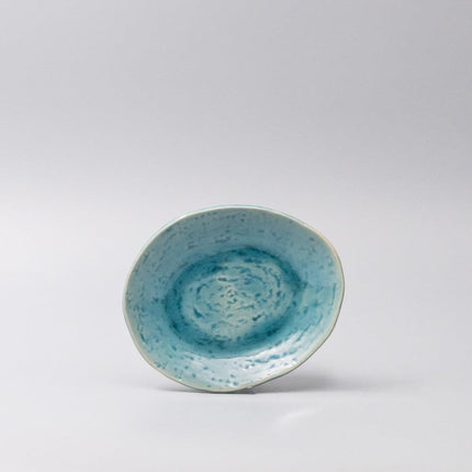 Plate Oval 15cm Crackle Turquoise Glaze.