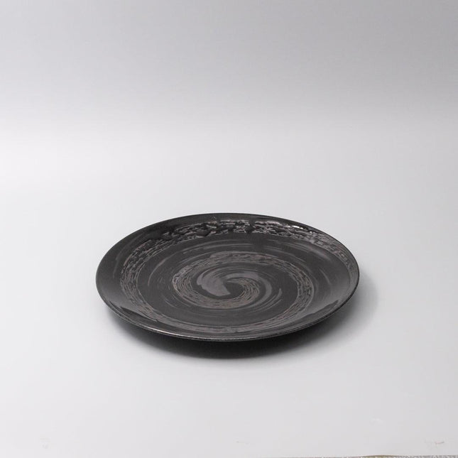 Dinner Plate 28cm Gunmetal Swirl Glaze.