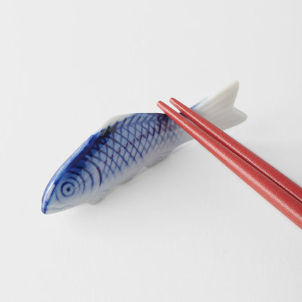Chopstick Rest Blue Fish White Glaze.