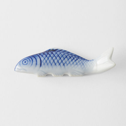 Chopstick Rest Blue Fish White Glaze.