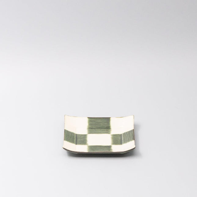 Saucer Reeded Oribe 12cm Checkerboard Glaze.