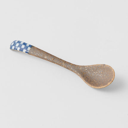 Spoon Small Bisque Indigo Checkerboard.