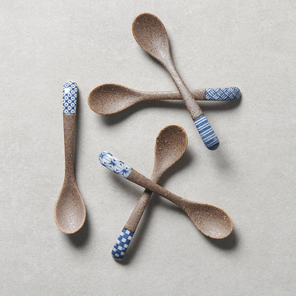 Spoon Small Bisque Indigo Checkerboard.