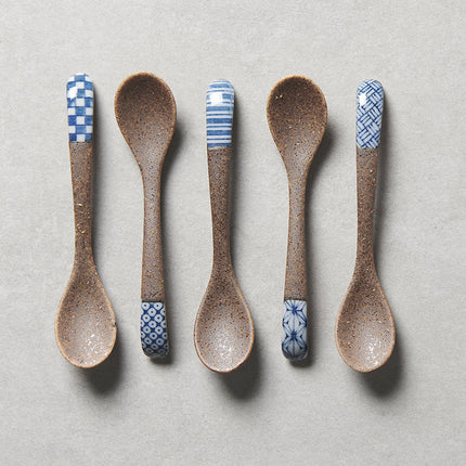 Spoon Small Bisque Indigo Checkerboard.
