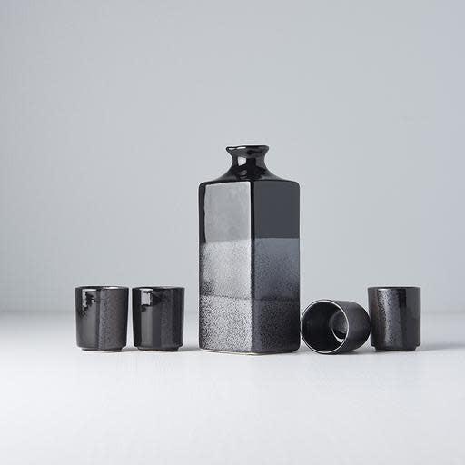 Sake Set 5pcs Gunmetal Black Glaze.