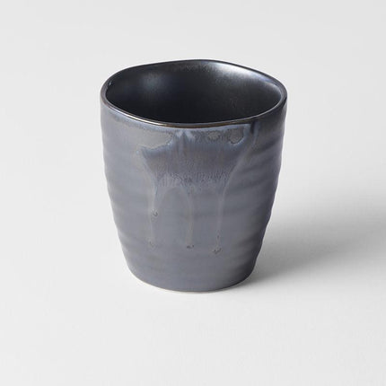 Sushi Mug 325ml Metallic Black Drip Glaze.