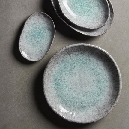 Plate Oval 30cm Aqua Splash Glaze.