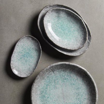 Plate Oval 30cm Aqua Splash Glaze.