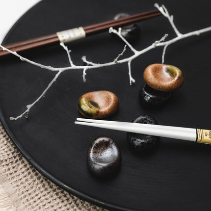 Chopstick Rest Pebble Matt Black Glaze.