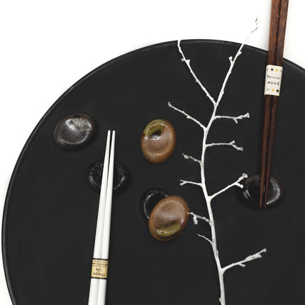 Chopstick Rest Pebble Matt Black Glaze.