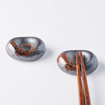 Chopstick Rest Pebble Matt Black Glaze.