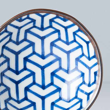 Sauce Dish 11cm Indigo Ikat Herringbone Design.
