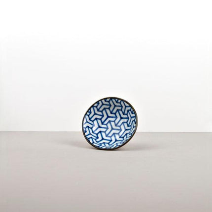 Sauce Dish 11cm Indigo Ikat Herringbone Design.