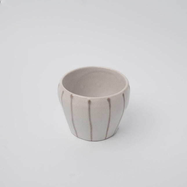 Cup 8cm 160ml Cream Grey Stripe Design.