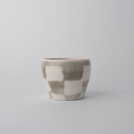 Cup 8cm 160ml Cream Grey Check Design.