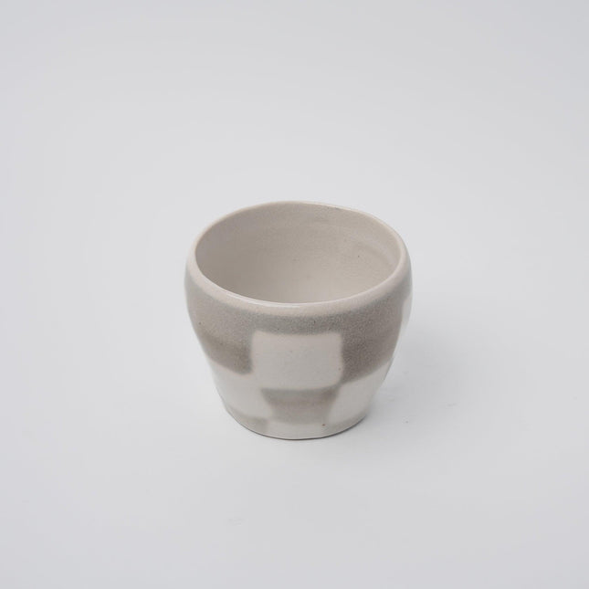 Cup 8cm 160ml Cream Grey Check Design.