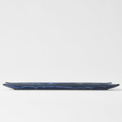Plate Rectangular 33x10cm Lines Dark Blue Glaze.