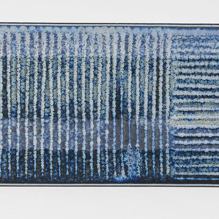 Plate Rectangular 33x10cm Lines Dark Blue Glaze.