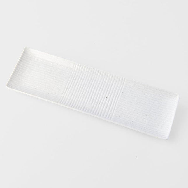 Sashimi Plate 33cm Line Design White Glaze.