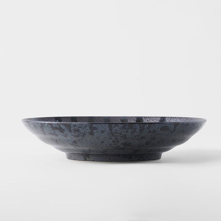 Pasta Bowl Flat 23cm Gloss Black Stripes On Gunmetal Black Glaze.