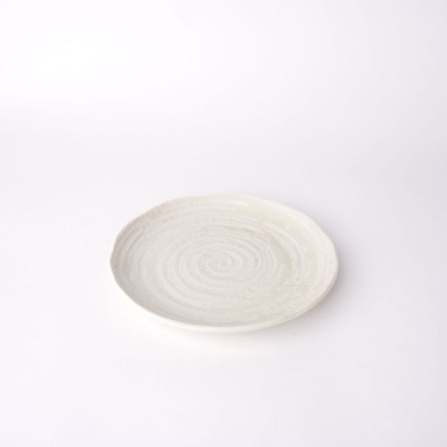 Tapas Plate 16cm White Spiral Glaze.