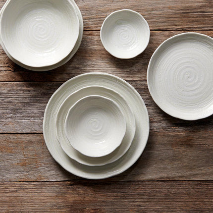 Dinner Plate 24.5cm White Spiral Glaze.