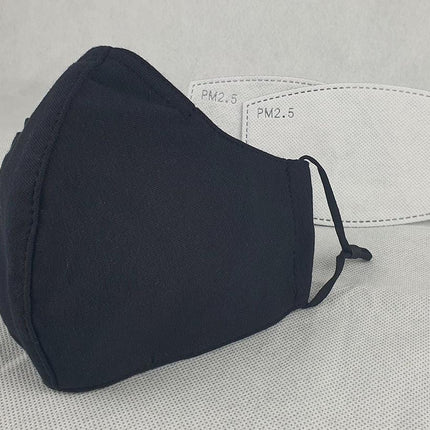 NEW Cotton Cloth Face Mask w 2 Filters Reusable Washable Adjustable 3Ply Black.