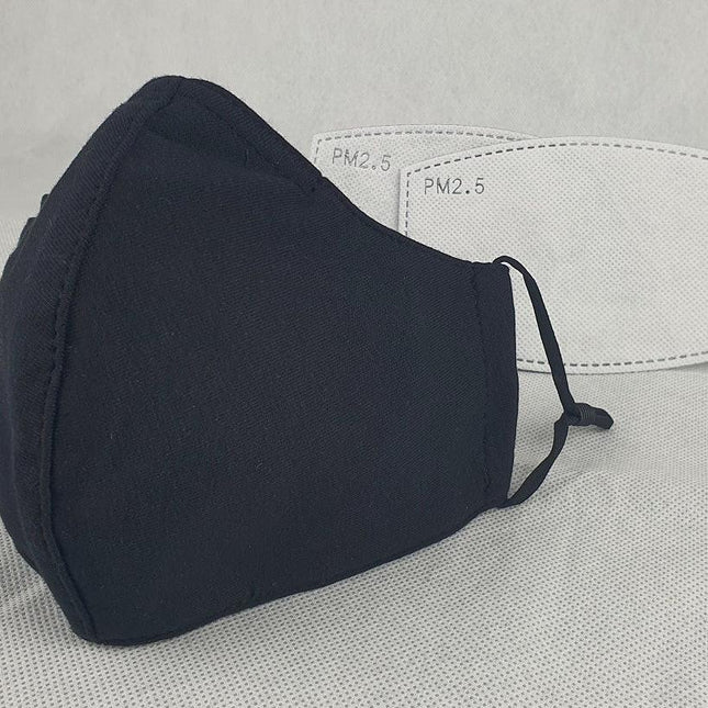 NEW Cotton Cloth Face Mask w 2 Filters Reusable Washable Adjustable 3Ply Black.