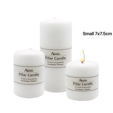 bulk 48 Unscented White Pillar Candle 7cm.
