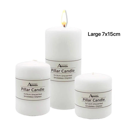 bulk 24 Unscented White Pillar Candle 7x15cm.
