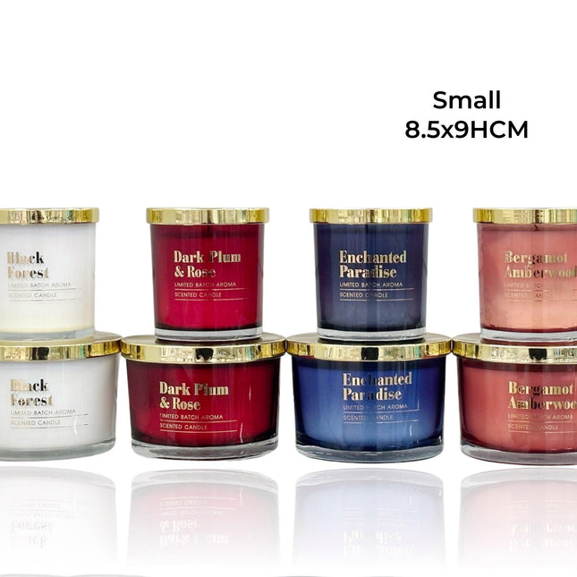 bulk 12 Elegant Glass Candle W Gold Lid 4 Assorted 8x9cm.