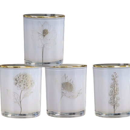 bulk 12 Foiled Botanical Flower  Scented Candle 4 Assort 9cm.