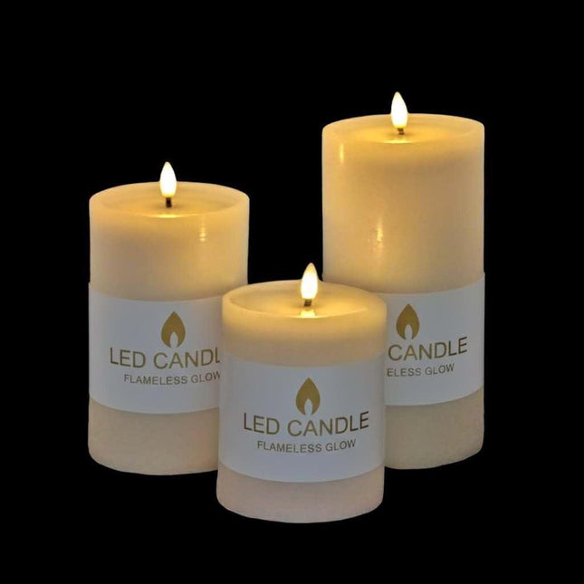 bulk 6 Reflection Led Pillar Candle Rustic White 20cm.