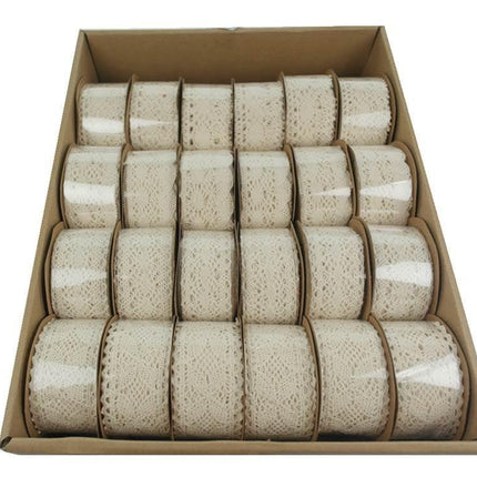 Bulk 36 Cotton Lace Ribbon 3 Assort Display Box.