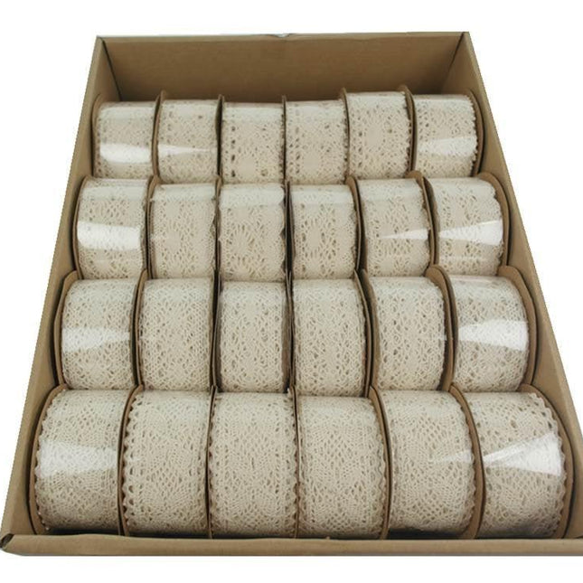 Bulk 36 Cotton Lace Ribbon 3 Assort Display Box.