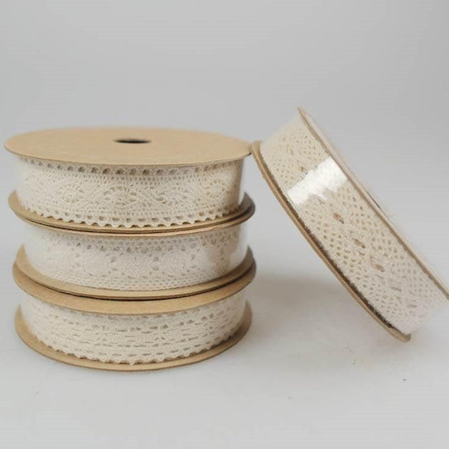 bulk 72 3m Cotton Lace Ribbon 16mm w Assort Display Box.